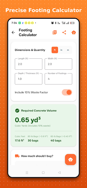 Concrete Footing Calculator Screenshot 2