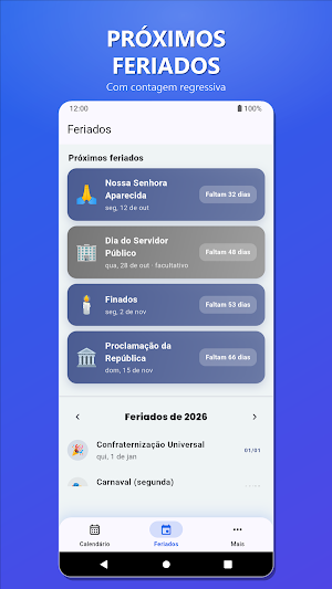 Calendário 2026 Feriados Screenshot 1