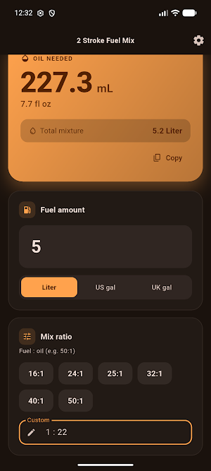 2 Stroke Fuel Mix Calculator Screenshot 2