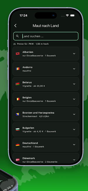 Maut Rechner Europa Screenshot 2