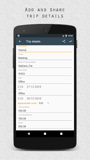 myTripPal - record trip expenses Screenshot 1