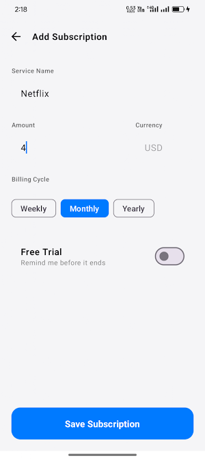 Vault: Subscription Tracker Screenshot 2