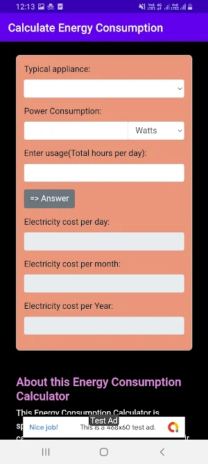 Energy Consumption Calculator Screenshot 1