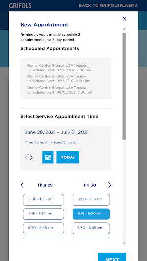 Grifols Plasma Donor Hub Screenshot 1