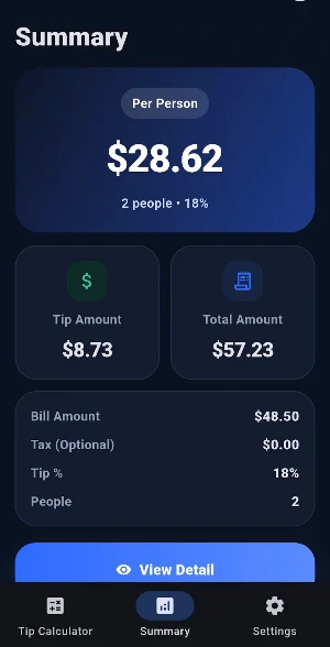 Tip Calculator & Bill Split Screenshot 2
