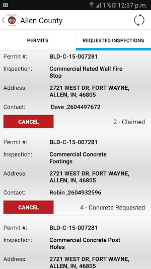 Allen County InspectionRequest Screenshot 2
