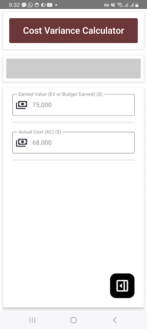Cost Variance Calculator Screenshot 2