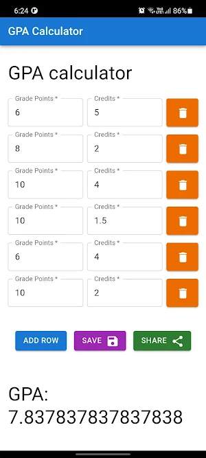 CGPA and SGPA Calculator Screenshot 1