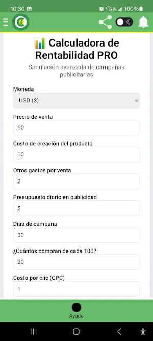 Calculadora Rentabilidad Ads Screenshot 0