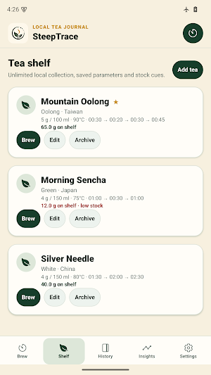 SteepTrace Tea Journal Screenshot 1