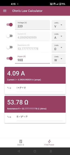 Ohm's Law Calculator Screenshot 0