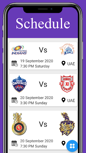 IPL 2020 Schedule, Point Table and Players List Screenshot 0