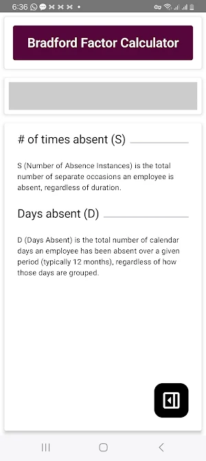 Bradford Factor Calculator Screenshot 2