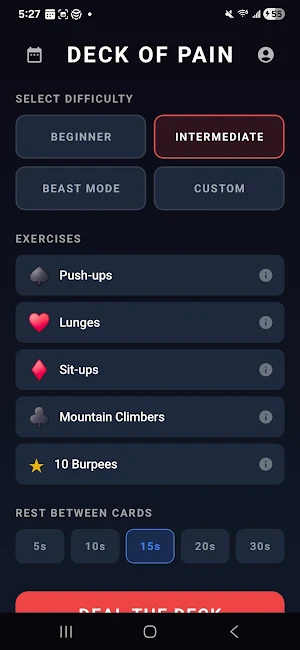 Deck of Pain - Card Workout Screenshot 1