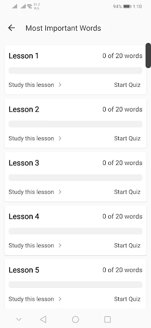 English Vocabulary Learn, Test Screenshot 1