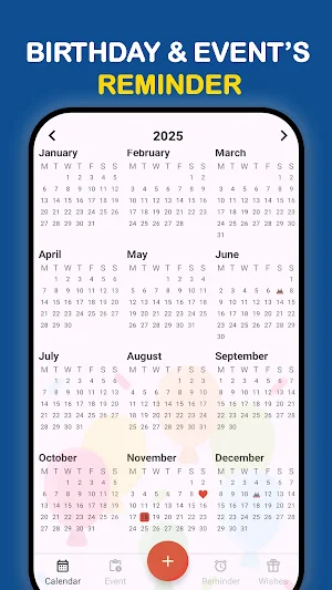 Birthday Reminder Calendar Screenshot 0