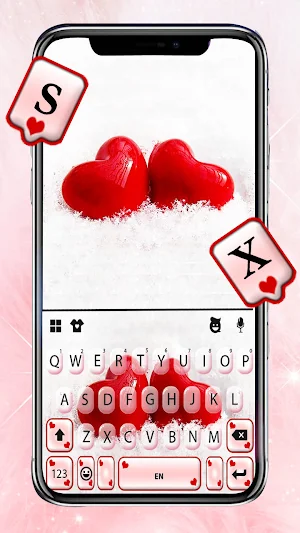 Red Hearts 3D Keyboard Background Screenshot 0