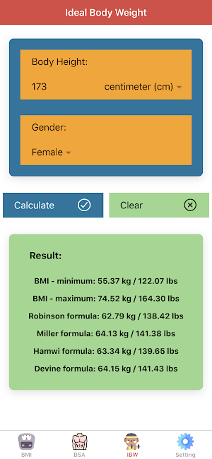 Body Calculator Pro: BMI, BSA, & Ideal Body Weight Screenshot 2