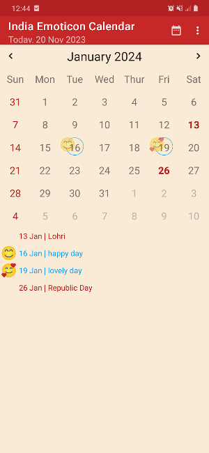 India Emoticon Calendar Screenshot 0