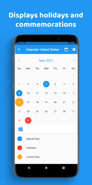 Calendar English - Holidays 2021 Screenshot 1