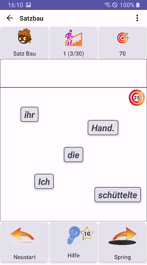 German sentence learn: Satzbau Screenshot 1