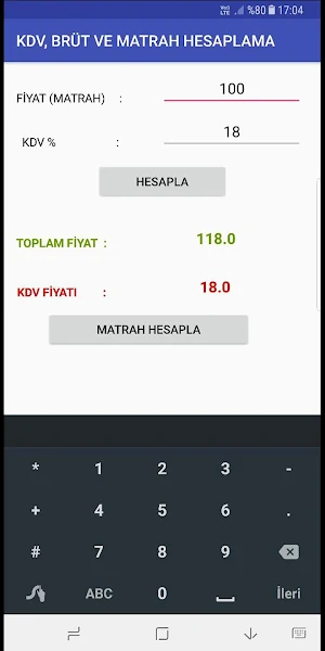 KDV, BRÜT ve MATRAH HESAPLAMA Screenshot 3