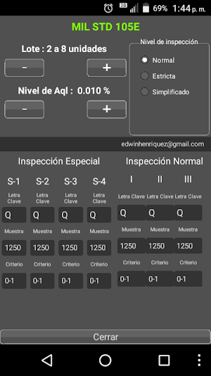 Norma Militar Estándar 105 para Muestreo Simple Screenshot 0