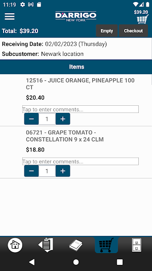 D'Arrigo Mobile Ordering Screenshot 3