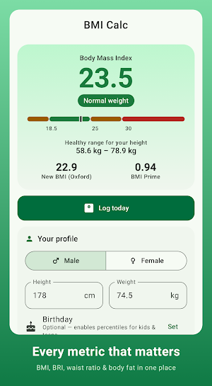 BMI Calc: BRI, Weight, No Ads Screenshot 0
