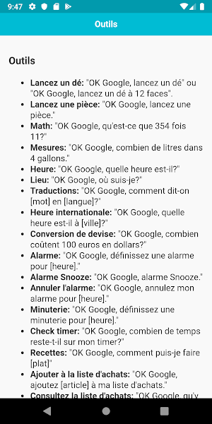 Commandes pour Google Home Screenshot 1