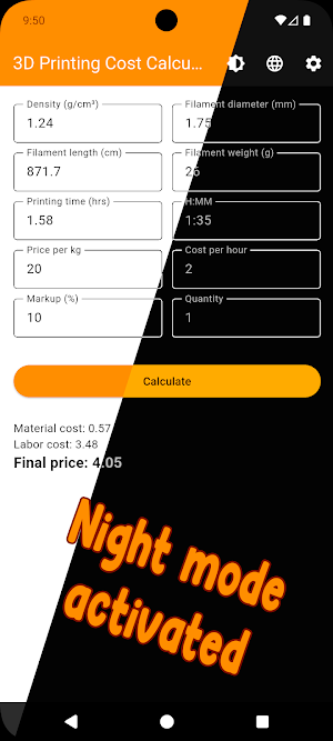 3D Print Costs Calculator Screenshot 1