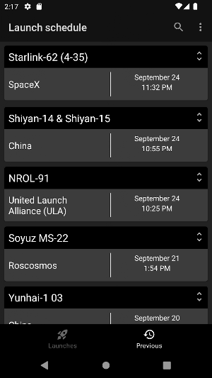Launch Schedule Screenshot 2