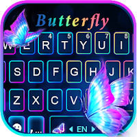 Neon Blue Pink Butterfly Keyboard Theme