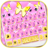 Pink Gold Butterflies Keyboard Theme
