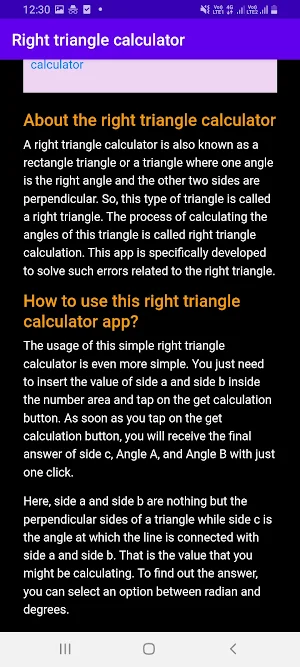 Right triangle calculator Screenshot 3