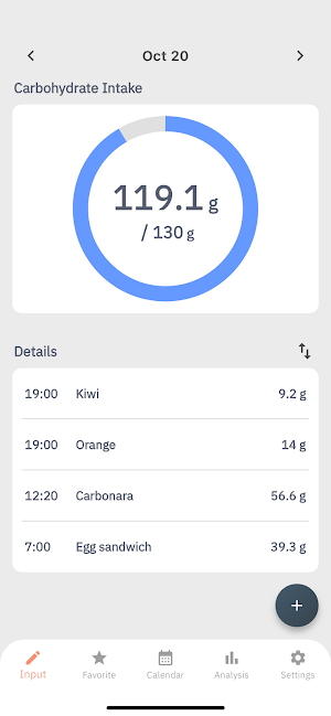 Carbohydrate Log Screenshot 0