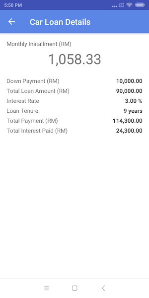Car Loan Calculator (Malaysia) Screenshot 1