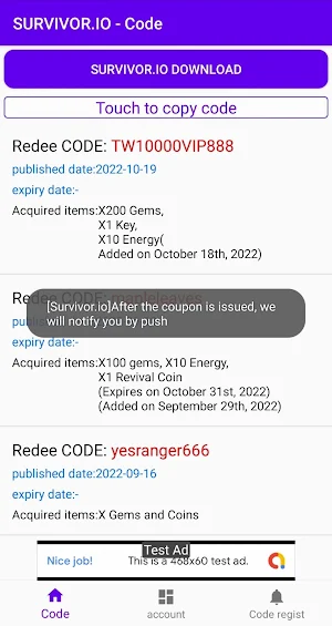 Survivor.io Redeem CODE Screenshot 1