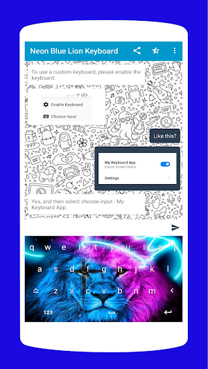 Neon Blue Lion Keyboard Theme Screenshot 1