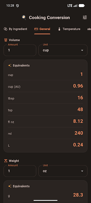 Cooking Conversion Calculator Screenshot 1