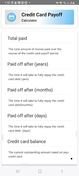 Credit Card Payoff Calculator Screenshot 3
