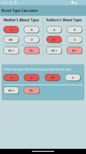 Blood Type Calculator Screenshot 1