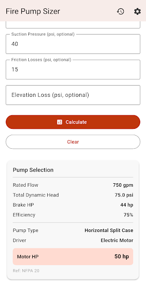 Fire Pump Calculator NFPA 20 Screenshot 1