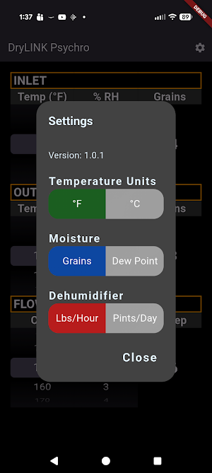 DryLINK Psychrometric Calc Screenshot 2