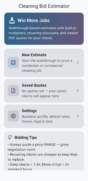 Cleaning Bid Estimator Screenshot 0