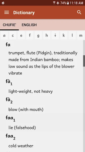 Chufie'-English Dictionary Screenshot 2