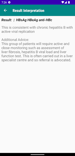 Hepatitis B Test Interpreter Screenshot 2
