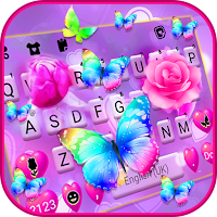 Pink Rose Butterfly Keyboard Background