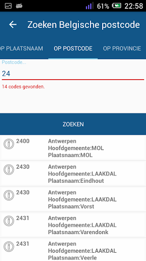 Postcode Belgische Screenshot 2
