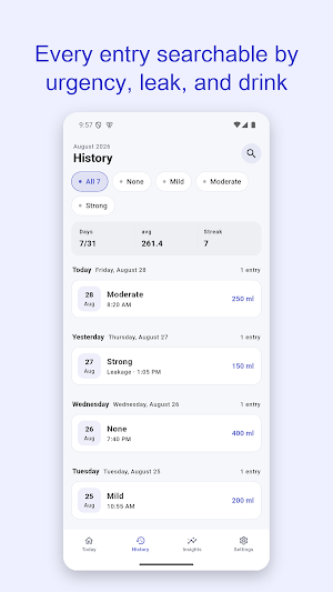 Bladder Diary: 3-Day Log Screenshot 1